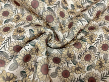 Load image into Gallery viewer, Brittany Frost Designs Sunflowers Super Scuba Techno Print #146 Double Knit Stretch Fabric Poly Spandex Fabric 58"-60" Wide By The Yard
