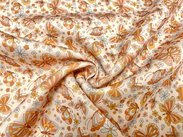 Boho Butterflies Floral Super Scuba Techno Print #168 Double Knit Stretch Fabric Poly Spandex Apparel Craft Fabric 58"-60" Wide By The Yard