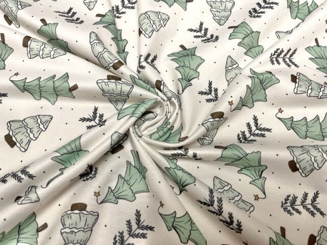 Brittany Frost Designs Xmas Tree DBP Print #882 Double Brushed Polyester Spandex Apparel Stretch Fabric 190 GSM 58"-60" Wide By The Yard