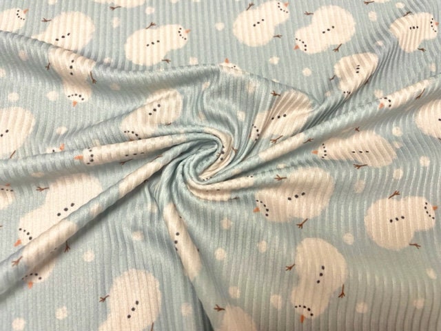 4x2 Rib Knit Brittany Frost Designs Snowman Dot DBP Print #423 Double Brush Poly Spandex Stretch 190GSM Fabric 58"-60" Wide By The Yard