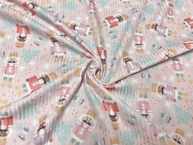 4x2 Rib Knit Brittany Frost Designs Nutcracker DBP Print #434 Double Brush Poly Spandex Stretch 190GSM Fabric 58"-60" Wide By The Yard