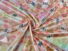 Load image into Gallery viewer, Holo Pleather Brittany Frost Designs Milk Cookie Print #17 Shiny Stretch Vinyl Poly Spandex 190 GSM Apparel Fabric 58"-60" Wide By The Yard