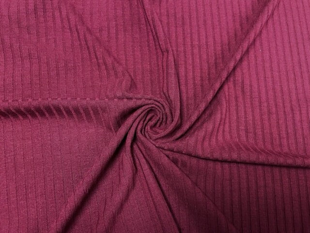 Wine DBP 8X3 Rib Knit #33 Double Brushed Polyester Spandex Stretch 190GSM Apparel Fabric 58"-60" Wide By The Yard