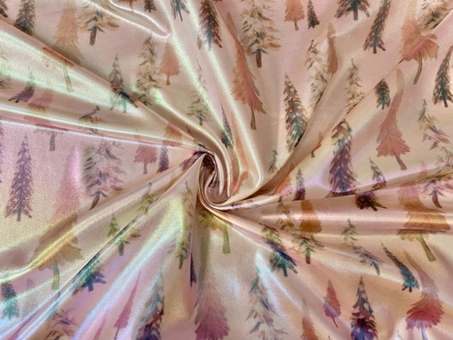 Xmas Tree Holographic Pleather Print #20 Shiny Faux Leather Stretch Vinyl Poly Spandex 190 GSM Apparel Craft Fabric 58"-60" Wide By The Yard