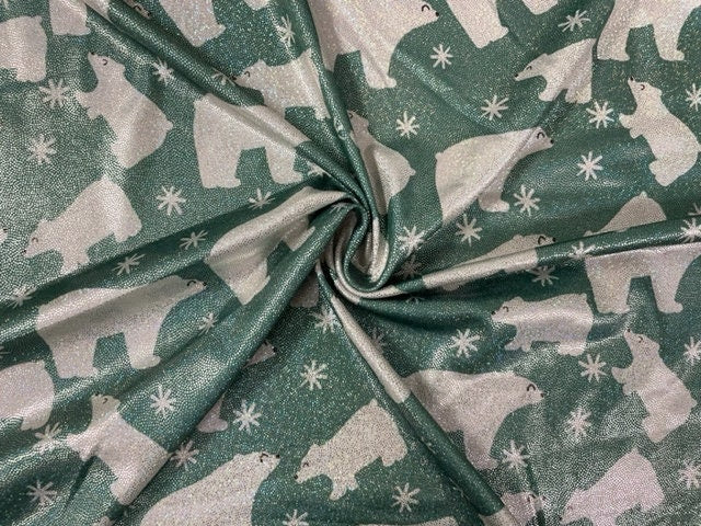 Sparkle Brittany Frost Designs Polar Bear Print #17 Shimmer Stretch Poly Spandex 190 GSM Apparel Craft Fabric 58"-60" Wide By The Yard