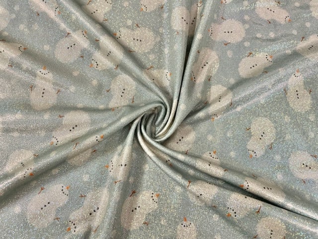 Sparkle Brittany Frost Designs Snowman Print #24 Shimmer Stretch Poly Spandex 190 GSM Apparel Craft Fabric 58"-60" Wide By The Yard