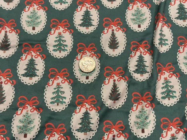 Christmas Tree Bow DBP Print #2085 Double Brushed Polyester Spandex Apparel Stretch Fabric 190 GSM 58"-60" Wide By The Yard