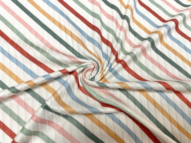 8x3 Candy Cane Xmas Stripe DBP Knit Print #442 Double Brushed Poly Spandex Stretch 190GSM Apparel Fabric 58"-60" Wide By The Yard