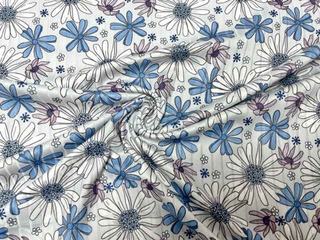 8x3 Rib Brittany Frost Designs Xmas Floral DBP Knit Print #447 Brushed Poly Spandex Stretch 190GSM Apparel Fabric 58"-60" Wide By The Yard
