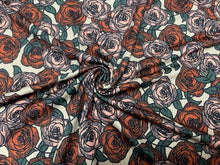 Load image into Gallery viewer, 8x3 Rib Brittany Frost Designs Roses Floral DBP Knit Print #474 Brushed Poly Spandex Stretch 190GSM Apparel Fabric 58"-60" Wide By The Yard
