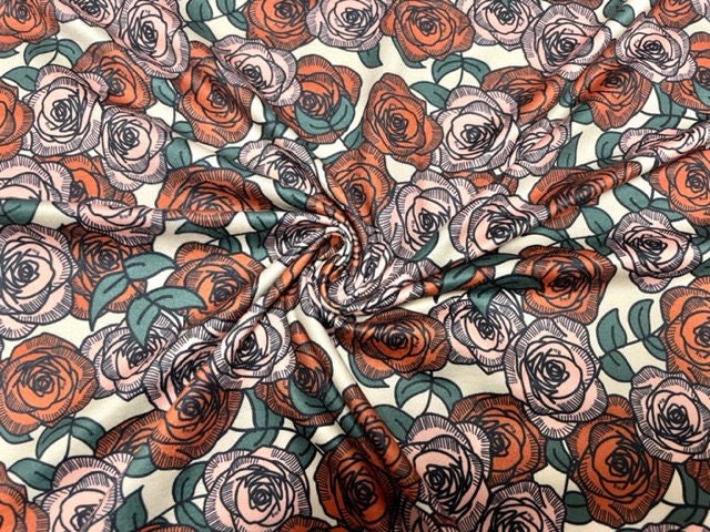 Brittany Frost Designs Vintage Rose DBP Print #913 Double Brushed Polyester Spandex Apparel Stretch Fabric 190 GSM 58"-60" Wide By The Yard