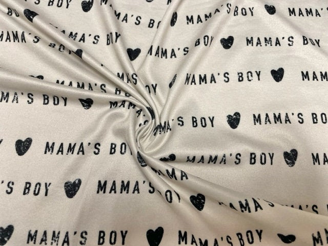 Brittany Frost Designs Mama's Boy DBP Print #925 Double Brushed Polyester Spandex Apparel Stretch Fabric 190 GSM 58"-60" Wide By The Yard
