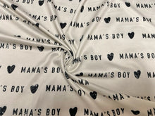 Load image into Gallery viewer, Brittany Frost Designs Mama's Boy DBP Print #925 Double Brushed Polyester Spandex Apparel Stretch Fabric 190 GSM 58"-60" Wide By The Yard