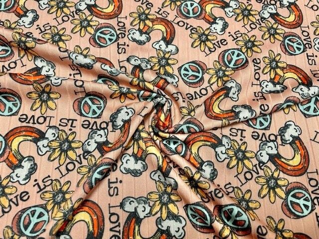 8x3 Rib Brittany Frost Designs Love Is Love DBP Knit Print #465 Brushed Poly Spandex Stretch 190GSM Apparel Fabric 58"-60" Wide By The Yard