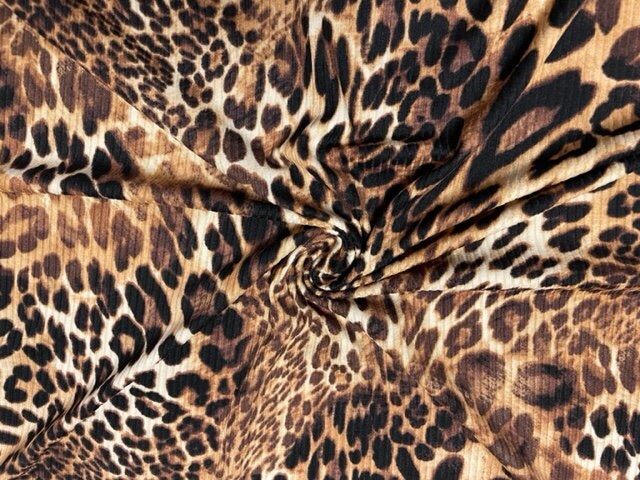 4x2 Leopard Spot Animal DBP Rib Knit Print #487 Double Brushed Poly Spandex Stretch 190GSM Apparel Fabric 58"-60" Wide By The Yard