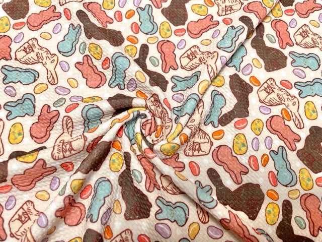 Brittany Frost Designs Bunny Chocolate Bullet Print #849 Ribbed Scuba Double Knit Stretch Poly Spandex Apparel Craft Fabric 58"-60" Wide BTY