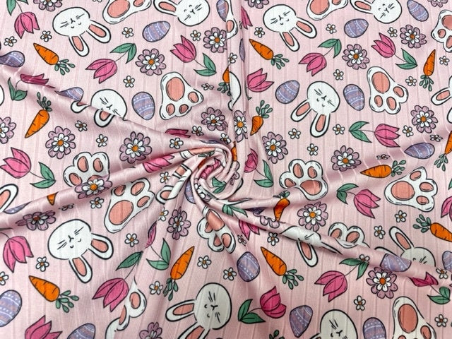 8x3 Rib Brittany Frost Designs Bunny Paws DBP Knit Print #511 Brushed Poly Spandex Stretch 190GSM Apparel Fabric 58"-60" Wide By The Yard