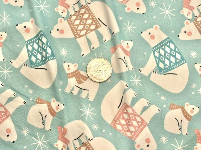 250 GSM DBP Polar Bear Print #2067 Double Brushed Polyester Spandex Apparel Stretch Fabric 58"-60" Wide By The Yard