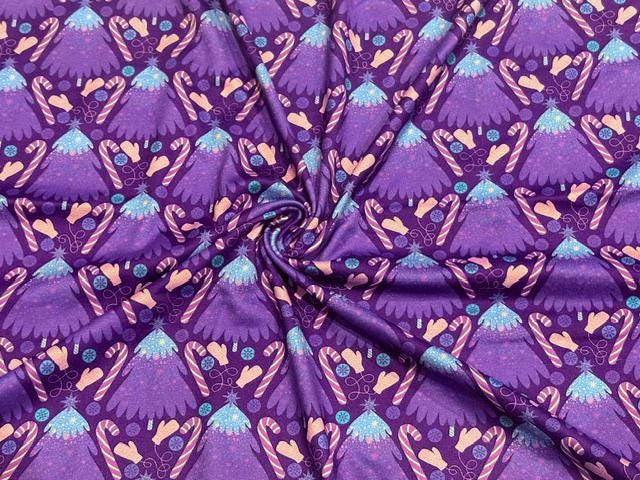Candy Cane Trees DBP Print #2066 Double Brushed Polyester Spandex Apparel Stretch Fabric 190 GSM 58"-60" Wide By The Yard