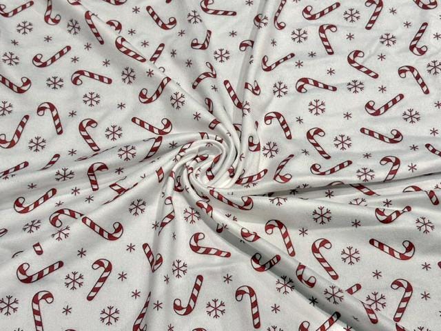 Candy Cane DBP Print #2076 Double Brushed Polyester Spandex Apparel Stretch Fabric 190 GSM 58"-60" Wide By The Yard