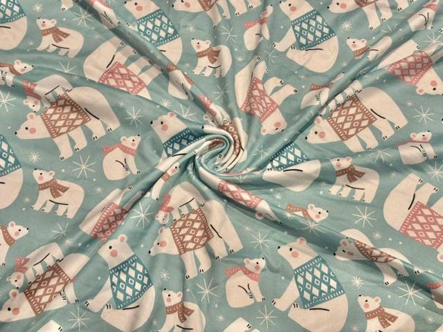 Polar Bears DBP Print #2067 Double Brushed Polyester Spandex Apparel Stretch Fabric 190 GSM 58"-60" Wide By The Yard