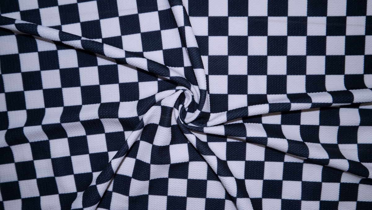 Checkerboard Black White Bullet Print #302 Ribbed Scuba Techno Double Knit 2-Way Stretch Poly Spandex Apparel Craft Fabric 58"-60" Wide BTY