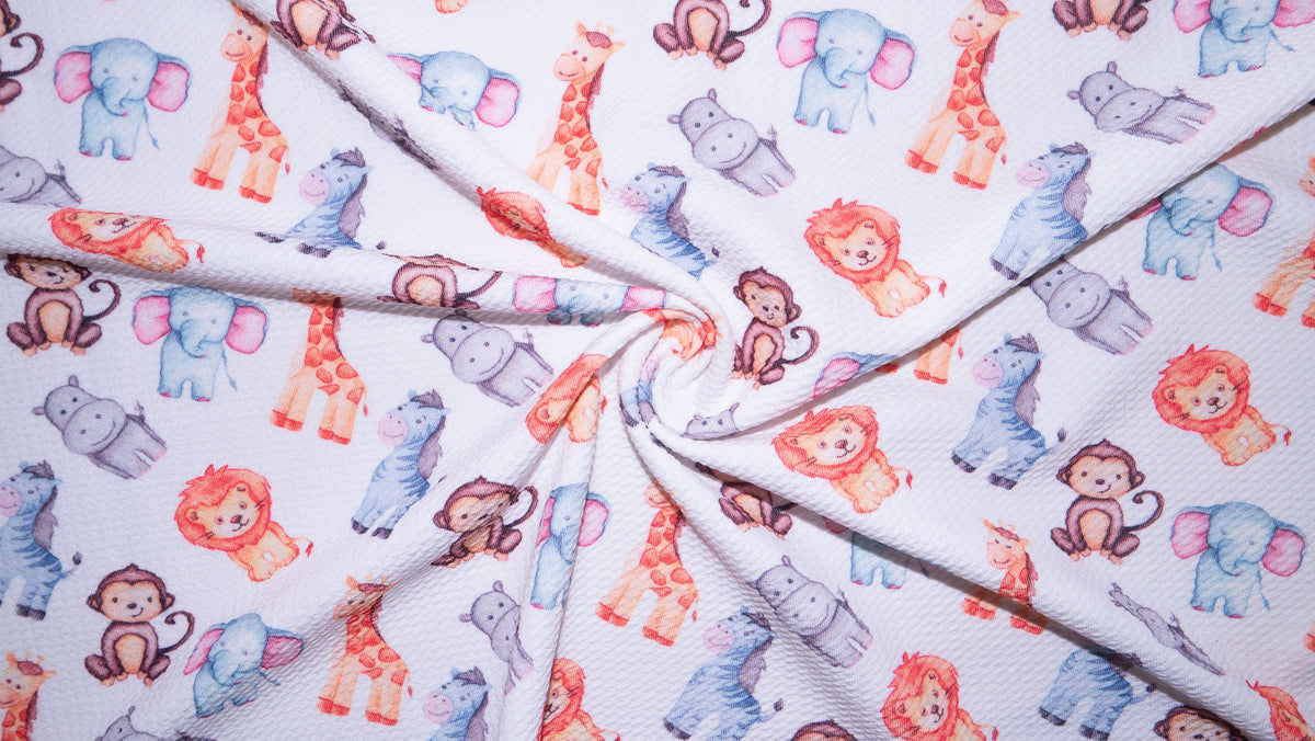 Baby Zoo Animals Bullet Print #325 Ribbed Scuba Techno Double Knit 2-Way Stretch Poly Spandex Apparel Craft Fabric 58"-60" Wide BTY