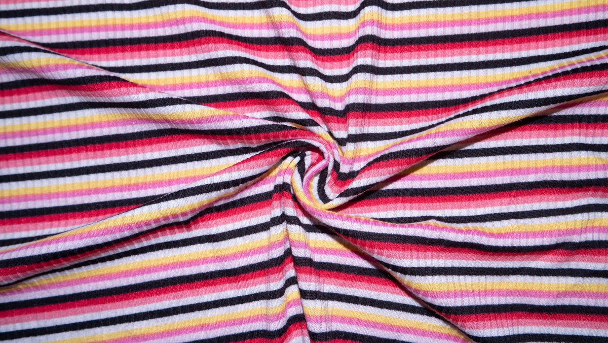 Rainbow Striped Ribbed Jersey Knit #302 Rayon Polyester Spandex Stretch Apparel Fabric 58"-60" Wide By The Yard