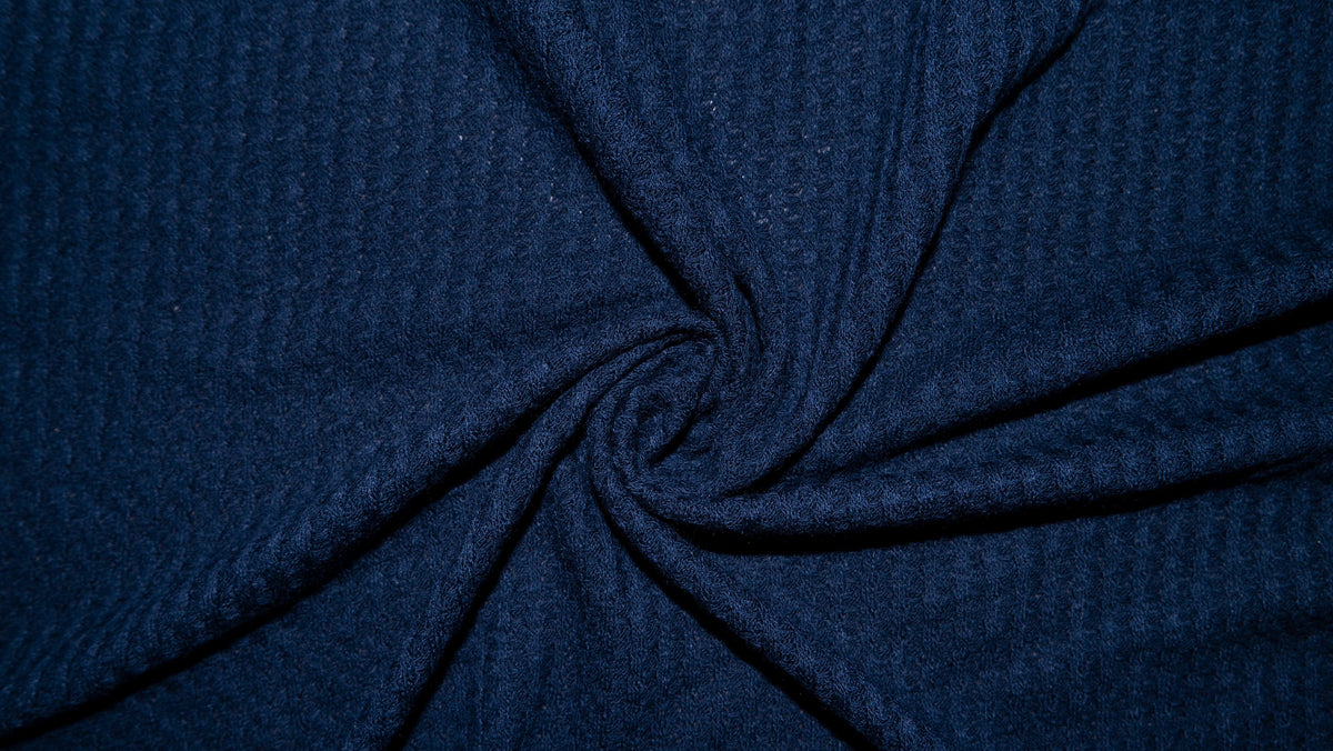 Navy Brushed Waffle Knit #03 Yarn Dyed Poly Rayon Spandex 200 GSM Medium Weight 58"-60" Wide By The Yard