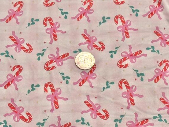 Candy Cane Bow Super Scuba Techno Print #2077 Double Knit Stretch Fabric Poly Spandex Fabric 58"-60" Wide By The Yard