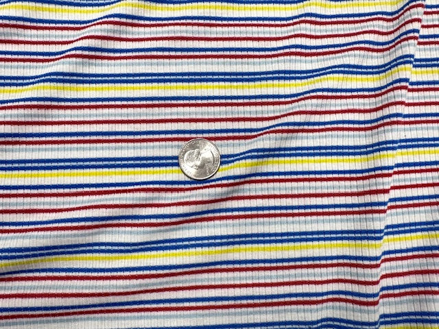 Stripe 4x2 Rib Knit Print #533 Multi-Color Polyester Spandex Stretch 190GSM Apparel Fabric 58"-60" Wide By The Yard