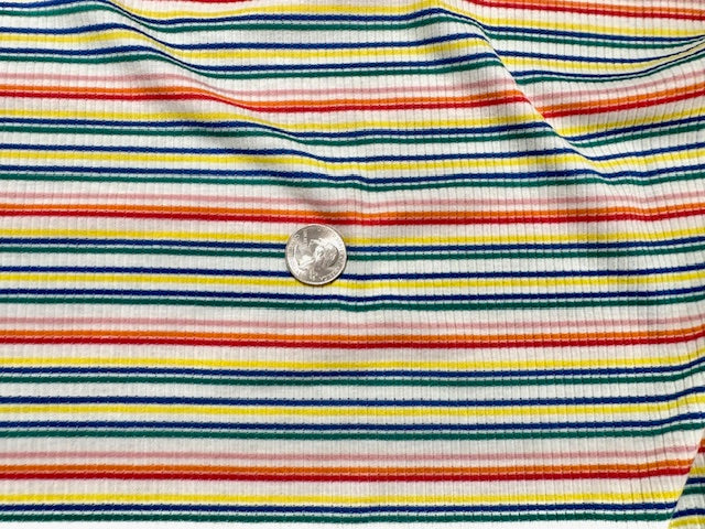 Stripe 4x2 Rib Knit Print #534 Multi-Color Polyester Spandex Stretch 190GSM Apparel Fabric 58"-60" Wide By The Yard