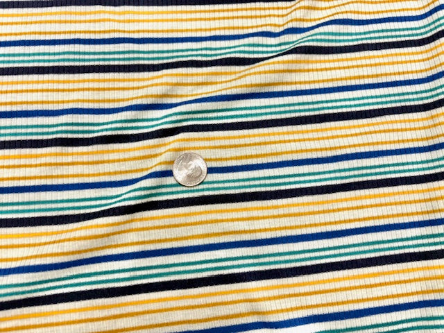 Stripe 4x2 Rib Knit Print #536 Multi-Color Polyester Spandex Stretch 190GSM Apparel Fabric 58"-60" Wide By The Yard