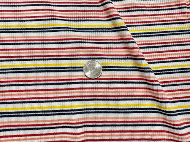 Stripe 4x2 Rib Knit Print #537 Multi-Color Polyester Spandex Stretch 190GSM Apparel Fabric 58"-60" Wide By The Yard