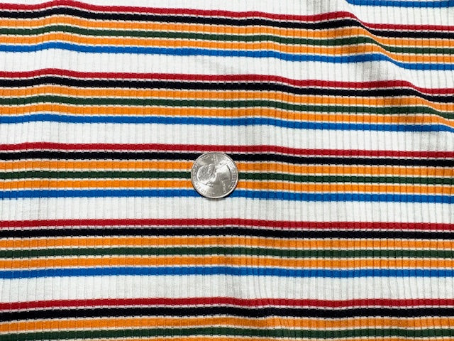 Stripe 4x2 Rib Knit Print #542 Multi-Color Polyester Spandex Stretch 190GSM Apparel Fabric 58"-60" Wide By The Yard