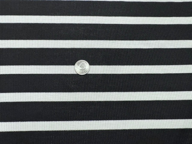 Stripe 4x2 Rib Knit Print #543 Black White Polyester Spandex Stretch 190GSM Apparel Fabric 58"-60" Wide By The Yard