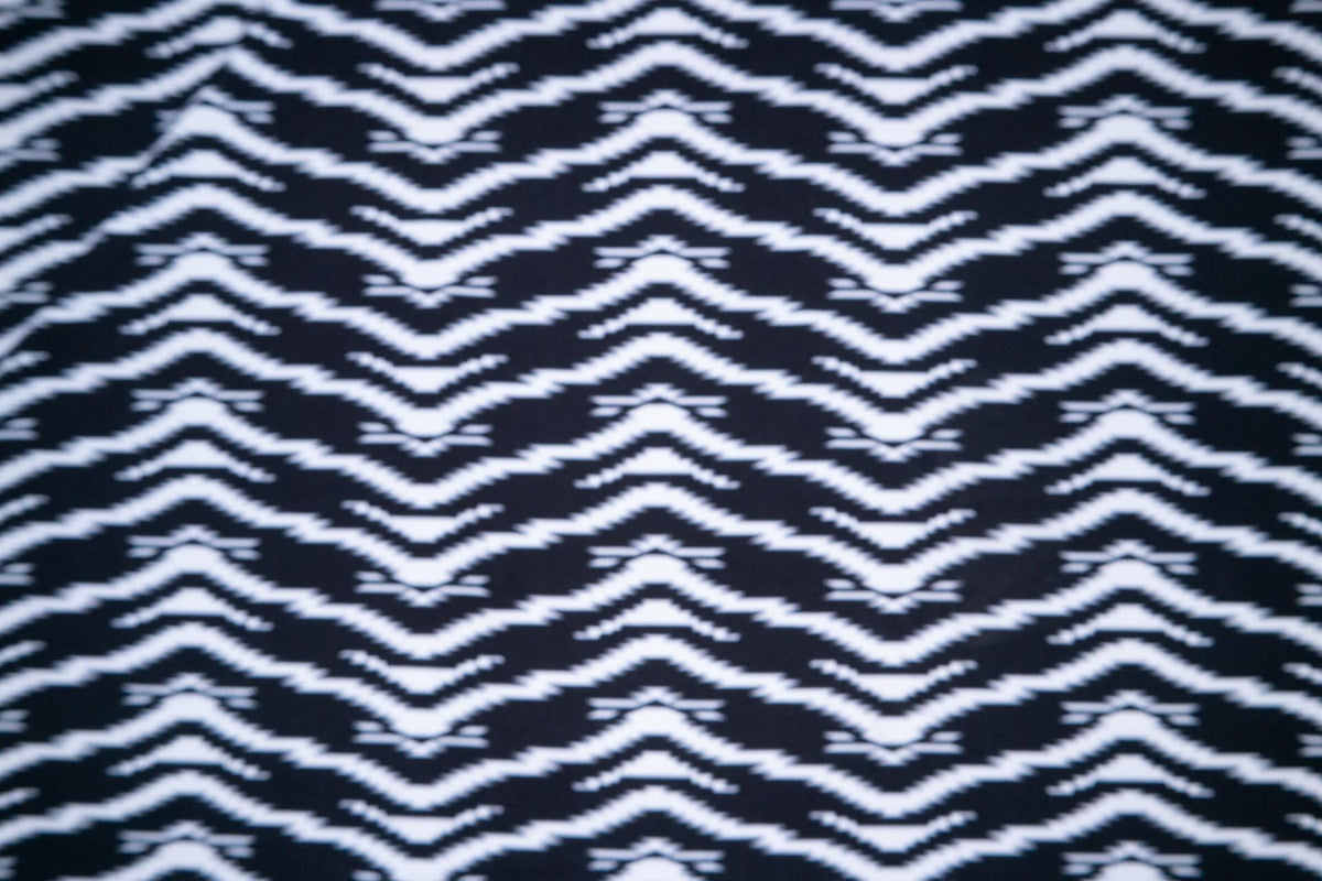 Black White Ethnic Bullet Print #123 Ribbed Scuba Techno Double Knit 2-Way Stretch Polyester Spandex Apparel Craft Fabric 58"-60" Wide BTY