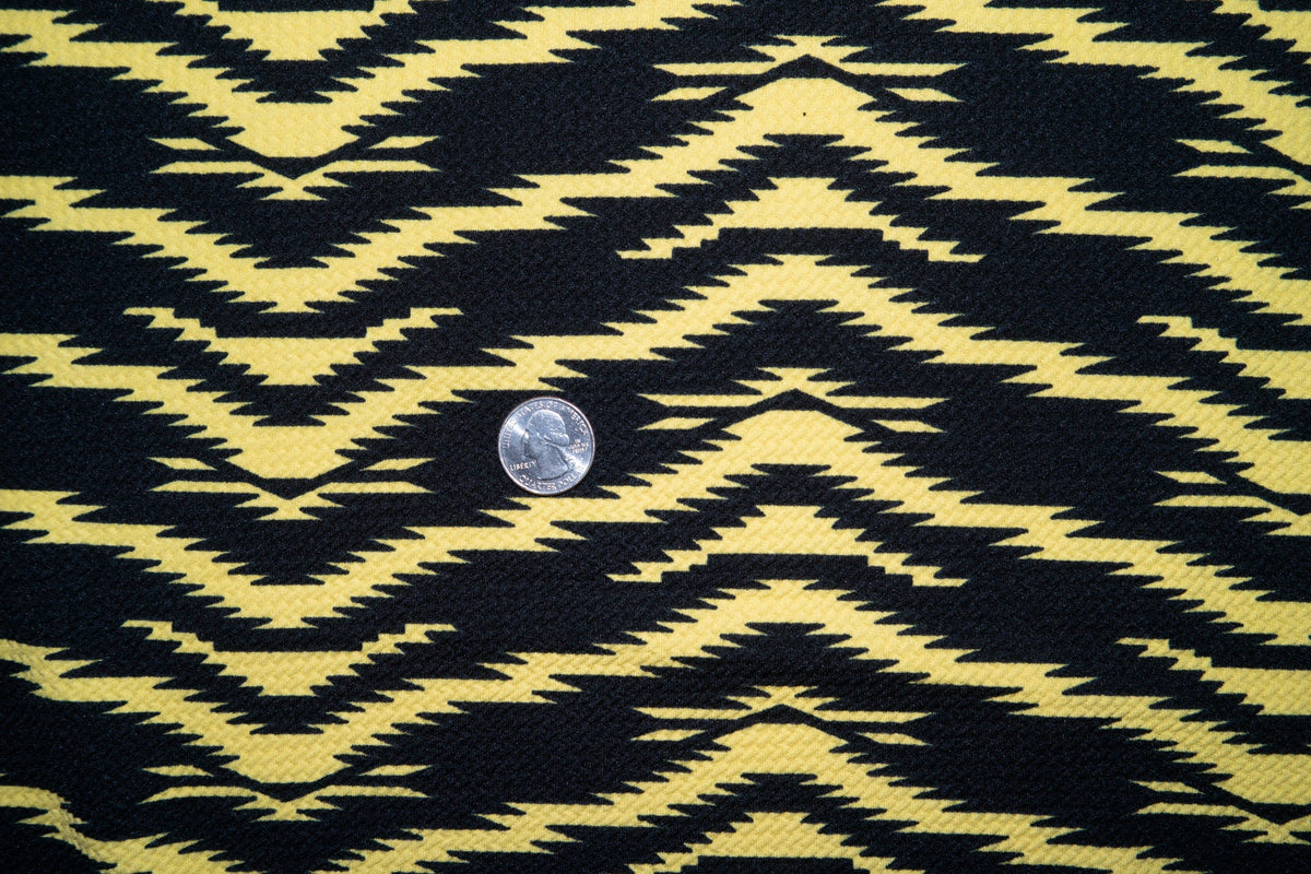 Yellow Ethnic Bullet Print #126 Ribbed Scuba Techno Double Knit 2-Way Stretch Polyester Spandex Apparel Craft Fabric 58"-60" Wide BTY