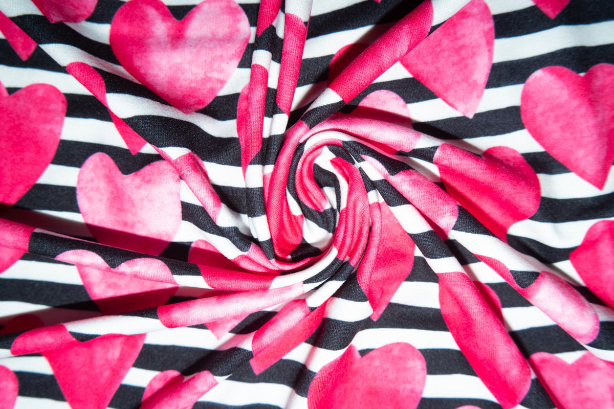 Striped Watercolor Hearts #02 Double Brushed Polyester Spandex Apparel Stretch Fabric 190 GSM 58"-60" Wide By The Yard