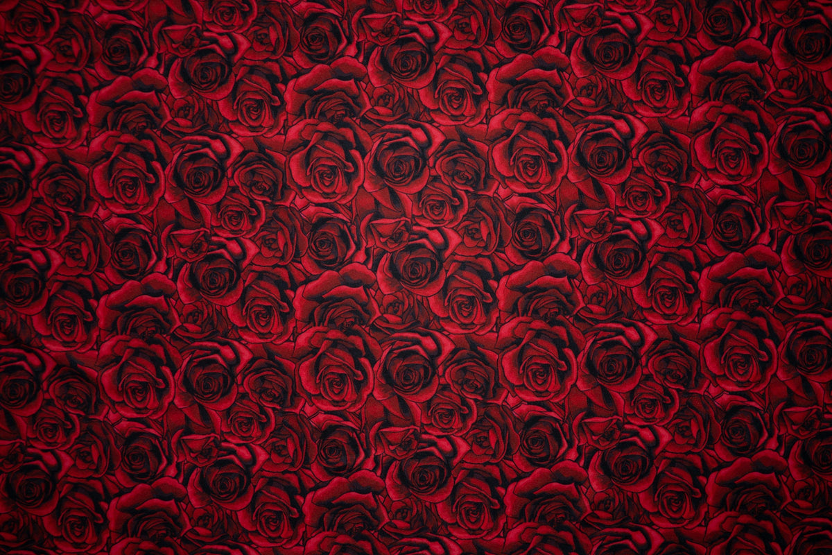 Red Roses #03 Double Brushed Polyester Spandex Apparel Stretch Fabric 190 GSM 58"-60" Wide By The Yard