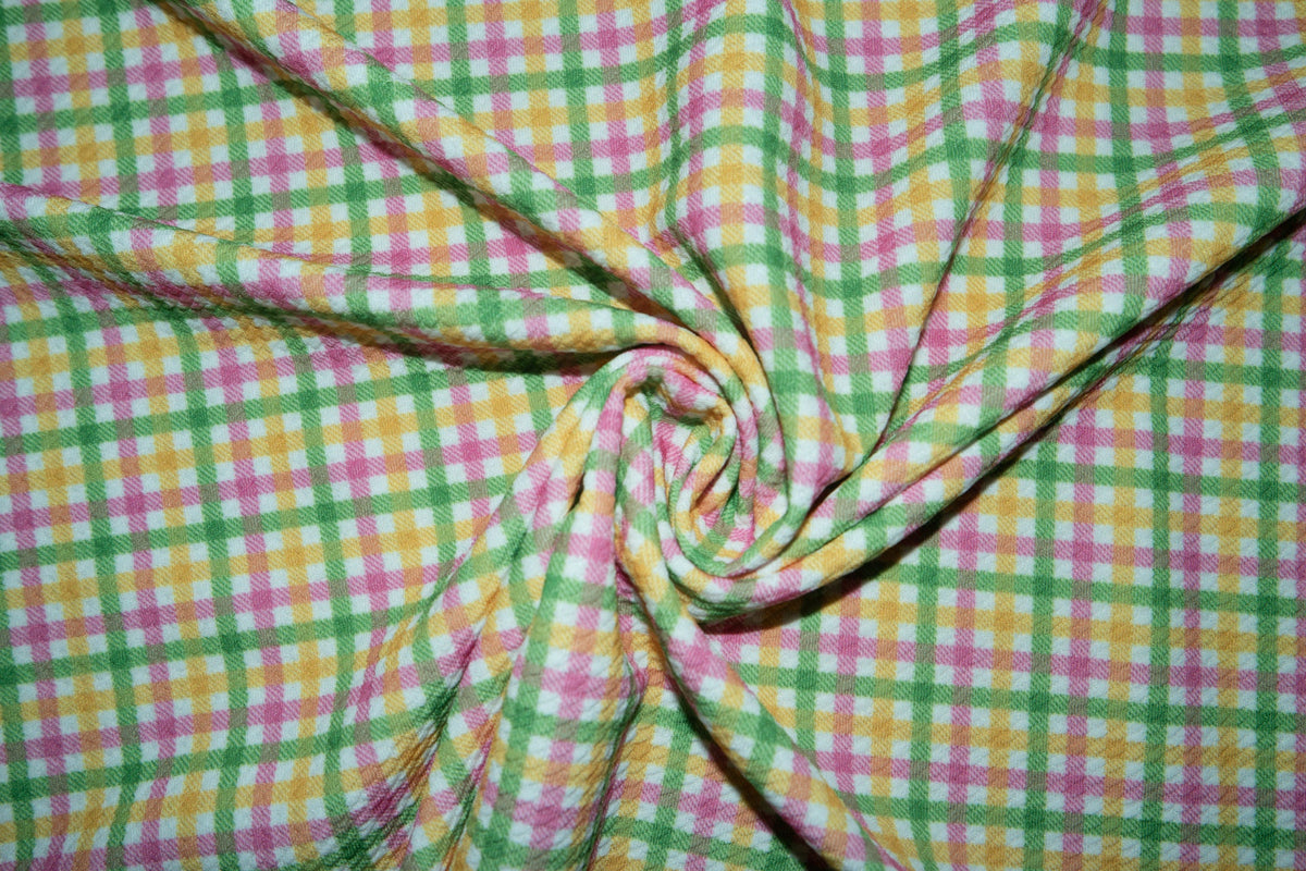 Spring Easter Plaid Bullet Print #158 Ribbed Scuba Techno Double Knit 2-Way Stretch Poly Spandex Apparel Craft Fabric 58"-60" Wide BTY