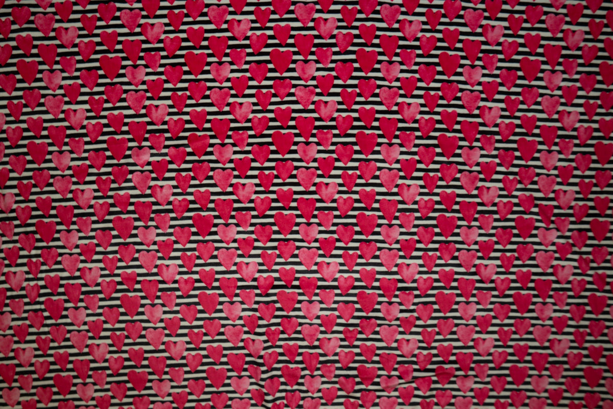 Striped Heart Print #07 Stretch Velvet Velour Polyester Spandex 240 GSM Luxury Apparel Fabric 55"-56" Wide By The Yard