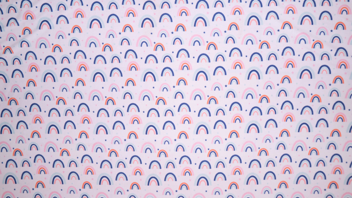 Retro Rainbow Bullet Print #183 Ribbed Scuba Techno Double Knit 2-Way Stretch Poly Spandex Apparel Craft Fabric 58"-60" Wide BTY