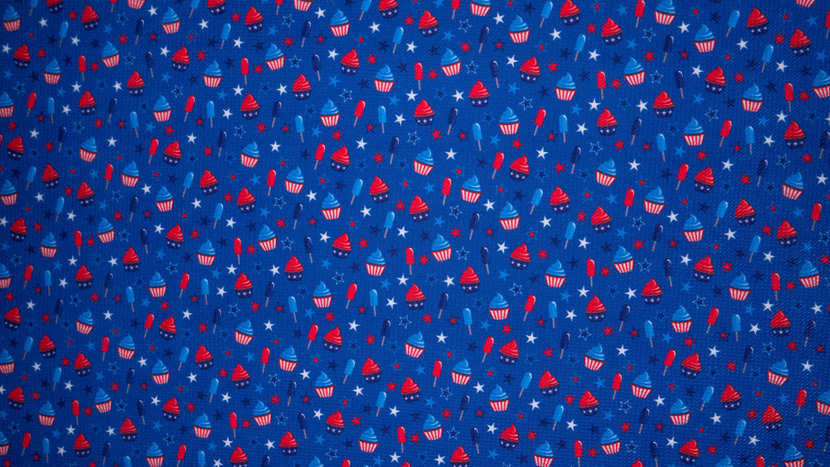 Patriotic Cupcake Popsicle Bullet Print #241 Ribbed Scuba Techno Double Knit 2-Way Stretch Poly Spandex Apparel Craft Fabric 58"-60"Wide BTY