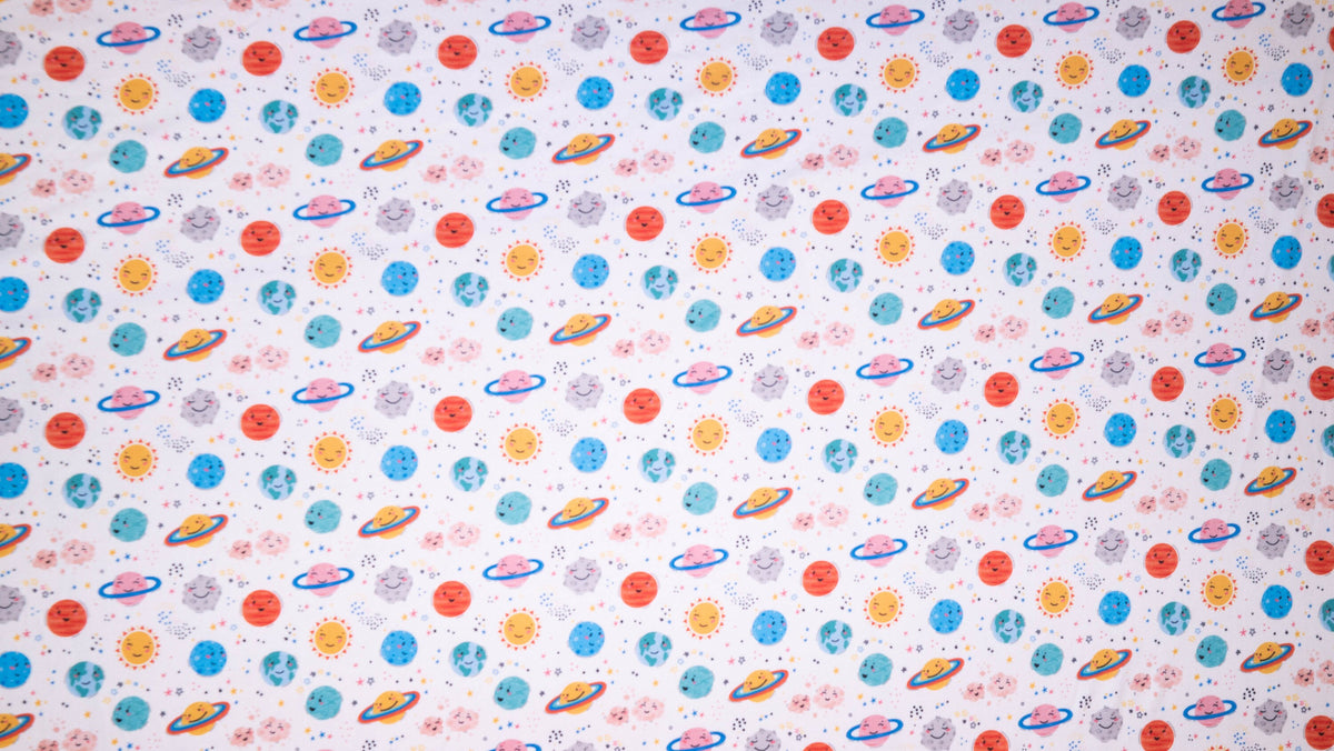 Planets #30 Double Brushed Polyester Spandex Apparel Stretch Fabric 190 GSM 58"-60" Wide By The Yard