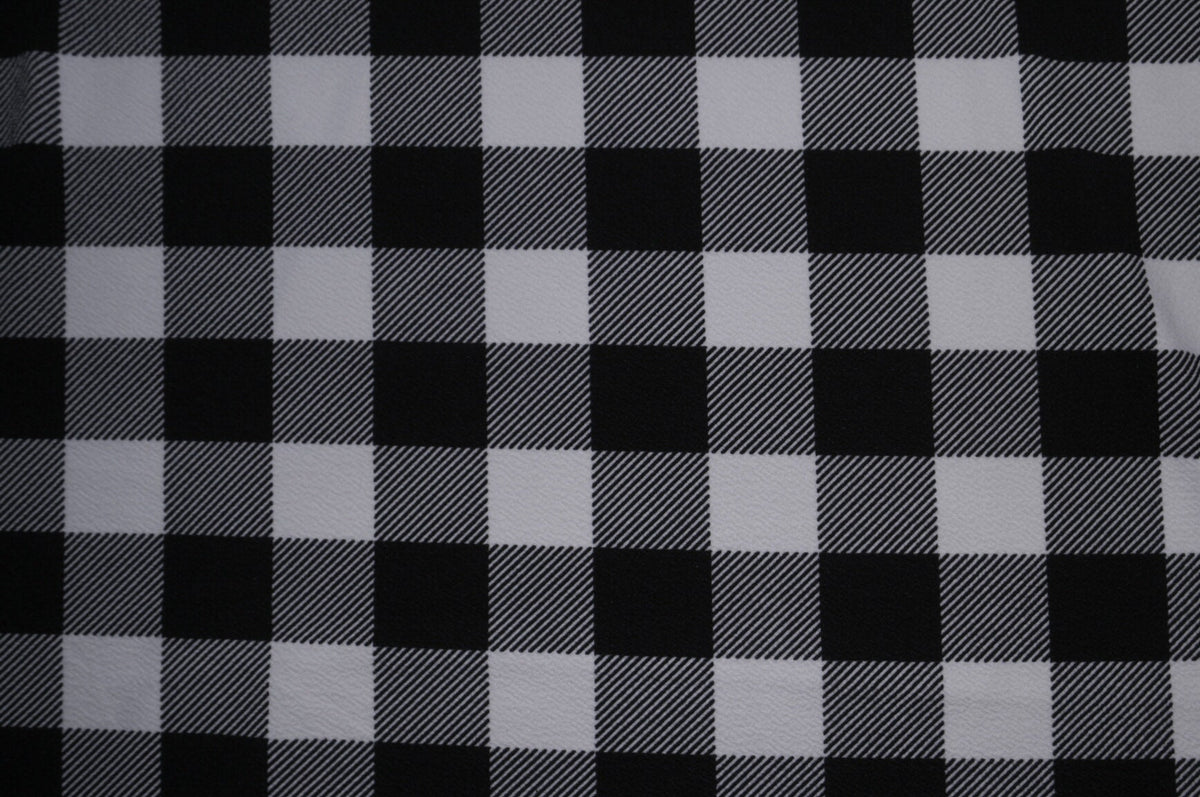 Black and White Buffalo Plaid Liverpool Print #112 Double Knit Solid 2-Way Stretch Polyester Lycra Spandex 58"-60" Wide By The Yard