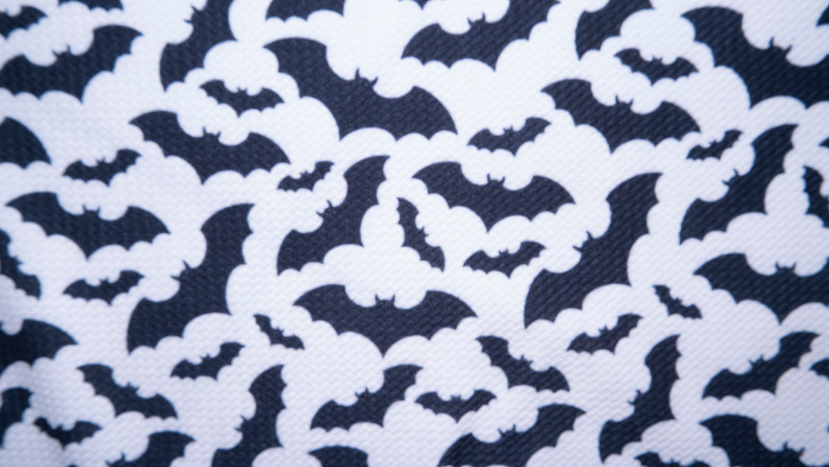 Spooky Bats Bullet Print #281 Ribbed Scuba Techno Double Knit 2-Way Stretch Poly Spandex Apparel Craft Fabric 58"-60" Wide BTY