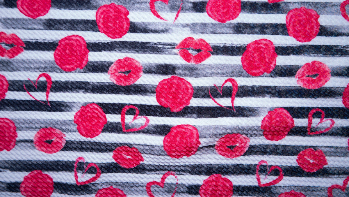 Hearts Rose Stripe Bullet Print #353 Ribbed Scuba Techno Double Knit 2-Way Stretch Poly Spandex Apparel Craft Fabric 58"-60" Wide BTY
