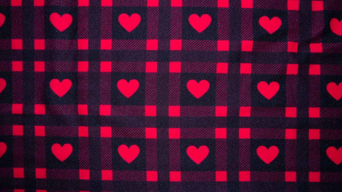 Buffalo Plaid Hearts #104 Double Brushed Polyester Spandex Apparel Stretch Fabric 190 GSM 58"-60" Wide By The Yard