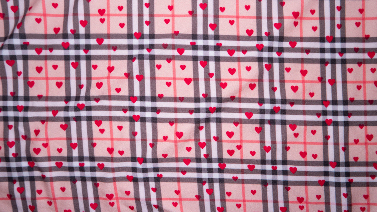 Plaid Hearts #106 Double Brushed Polyester Spandex Apparel Stretch Fabric 190 GSM 58"-60" Wide By The Yard